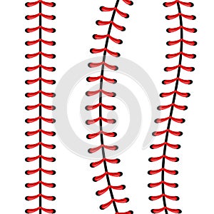 Creative vector illustration of sports baseball ball stitches, red lace seam isolated on transparent background. Art