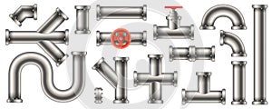 Creative vector illustration of steel metal water, oil, gas pipeline, pipes sewage isolated on transparent background
