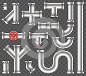 Creative vector illustration of steel metal water, oil, gas pipeline, pipes sewage on transparent background