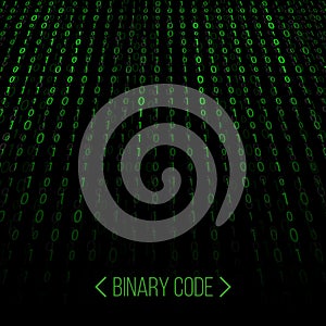 Creative vector illustration of stream of binary code. Computer matrix background art design. Digits on screen. Abstract