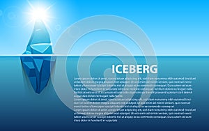 Creative vector illustration of under water antarctic ocean iceberg. Art design infographic template. Hidden danger of