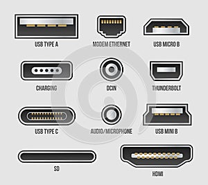 Creative vector illustration of usb computer universal connectors icon symbol isolated on transparent background. Mini