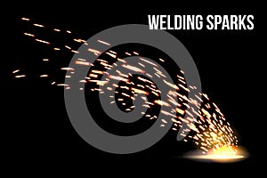 Creative vector illustration of welding metal fire sparks isolated on transparent background. Art design during iron