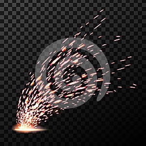 Creative vector illustration of welding metal fire sparks isolated on transparent background. Art design during iron