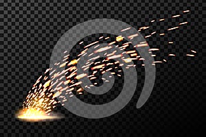 Creative vector illustration of welding metal fire sparks isolated on transparent background. Art design during iron