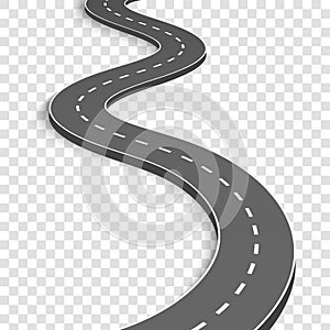 Creative vector illustration of winding curved road. Art design. Highway with markings. Direction, transportation set. Abstract co