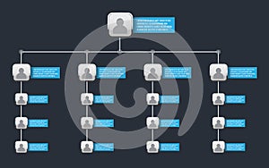 Creative vector modern style illustration corporate organizational chart slide of isolated on background. Business work flowchart