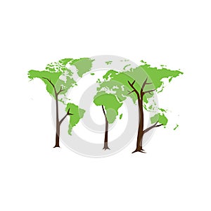 World Map as Trees â Eco Friendly Nature Concept Vector Illustration