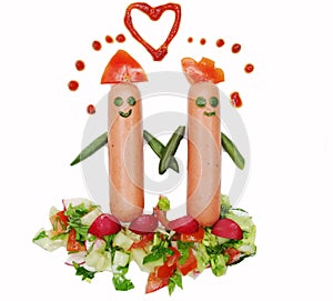 Creative vegetable food meal with sausage