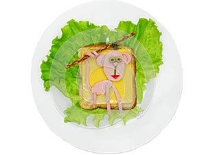 Creative vegetable sandwich with cheese and ham