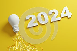 Creative visualization of a lightbulb with 2024, symbolizing strategic innovation and inspiration concept.