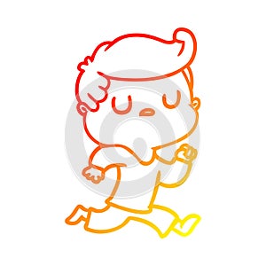 A creative warm gradient line drawing cartoon aloof man running