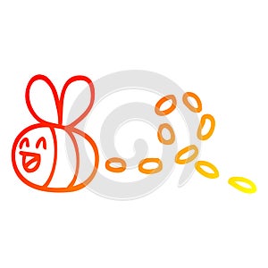 A creative warm gradient line drawing cartoon buzzing bee