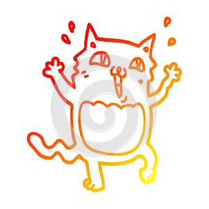 A creative warm gradient line drawing cartoon crazy excited cat