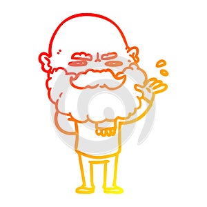 A creative warm gradient line drawing cartoon dismissive man with beard frowning