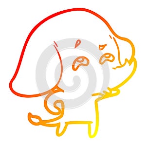 A creative warm gradient line drawing cartoon elephant remembering