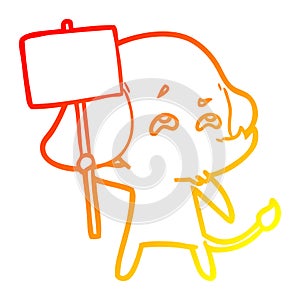 A creative warm gradient line drawing cartoon elephant with sign remembering