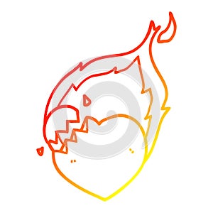 A creative warm gradient line drawing cartoon flaming heart