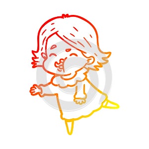 A creative warm gradient line drawing cartoon girl pulling face