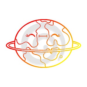 A creative warm gradient line drawing cartoon habitable alien planet