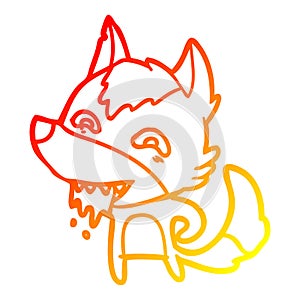 A creative warm gradient line drawing cartoon hungry wolf