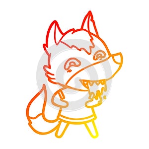 A creative warm gradient line drawing cartoon hungry wolf