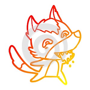 A creative warm gradient line drawing cartoon hungry wolf