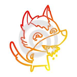 A creative warm gradient line drawing cartoon hungry wolf