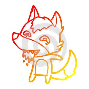 A creative warm gradient line drawing cartoon hungry wolf