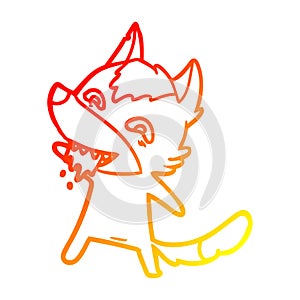 A creative warm gradient line drawing cartoon hungry wolf