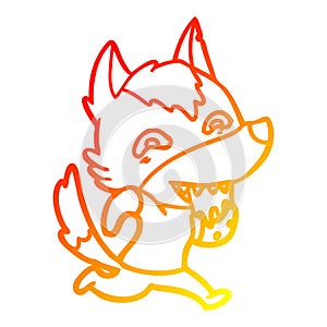 A creative warm gradient line drawing cartoon hungry wolf