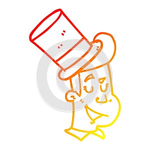 A creative warm gradient line drawing cartoon man wearing top hat