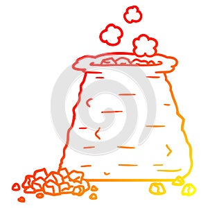 A creative warm gradient line drawing cartoon sack of coal