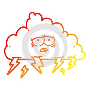 A creative warm gradient line drawing cartoon storm cloud