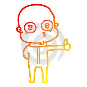 A creative warm gradient line drawing cartoon weird bald spaceman giving thumbs up