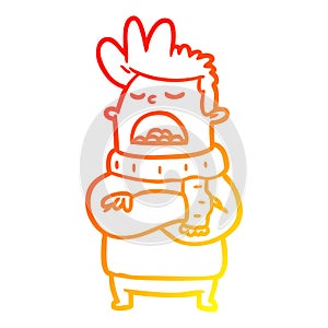 A creative warm gradient line drawing obnoxious man in winter clothes