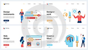 Creative web design, interface and content development for mobile app in agency set