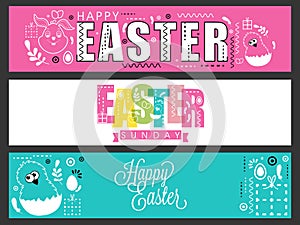 Creative Website Header or Banner Set for Happy Easter, Sunday Celebration