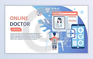 Creative website template of Online Doctor concept