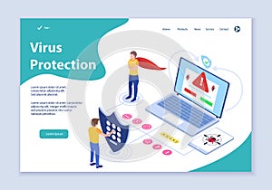 Creative website template of virus protection concept