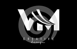 Creative white letters VM v m logo with leading lines and road concept design. Letters with geometric design