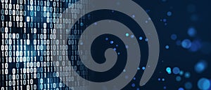 Creative wide bokeh coding language background. IT and landing page concept. 3D Rendering