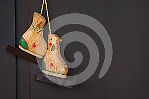 Creative winter composition with decorative toy skates