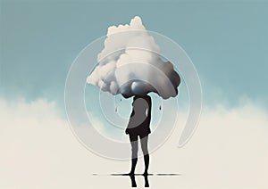 creative woman man cloud black person dream concept idea poster dramatic mind. Generative AI.