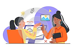 Creative workers at computers and laptops.