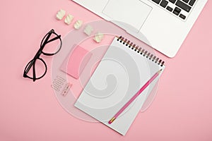 Creative workplace of office space and accessories