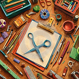 Creative workspace with colorful tools and supplies