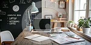 Creative workspace with computer desk and accessories