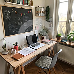 Creative workspace with computer desk and accessories