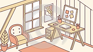 Creative Workspace: Organized Desk with Art Supplies Decor, vector design Generative AI